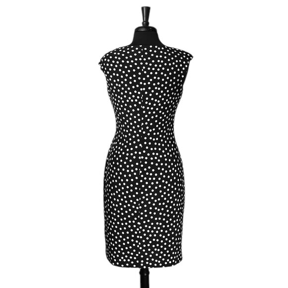 Chaps Ralph Lauren Women's Dress Black White Polka Dot Faux Wrap Party Sheath M - Picture 2 of 8